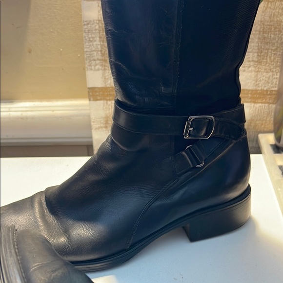 Aquatalia Shoes Black Leather Pull On Zip Knee High Boots - Picture 8 of 13